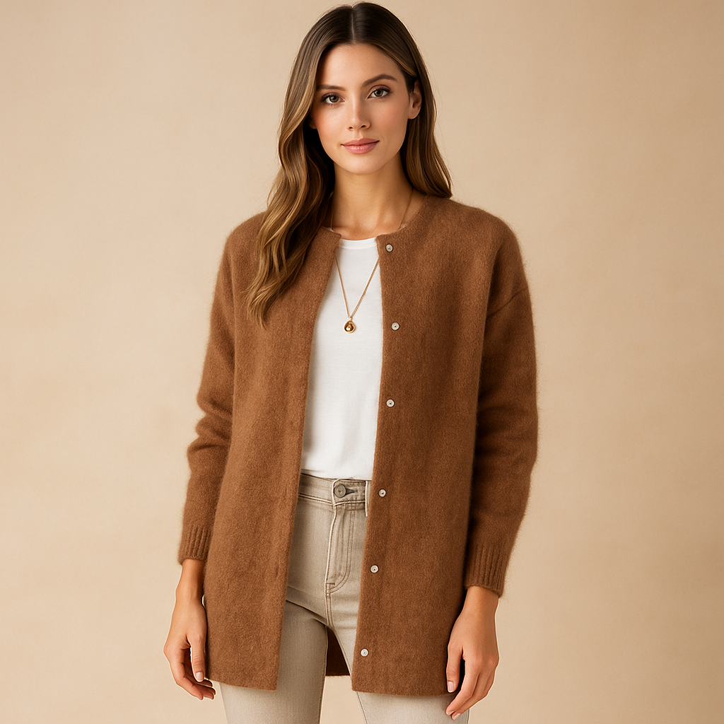 Cardigan long pour femme avec boutons minimalistes sur le devant - Clara