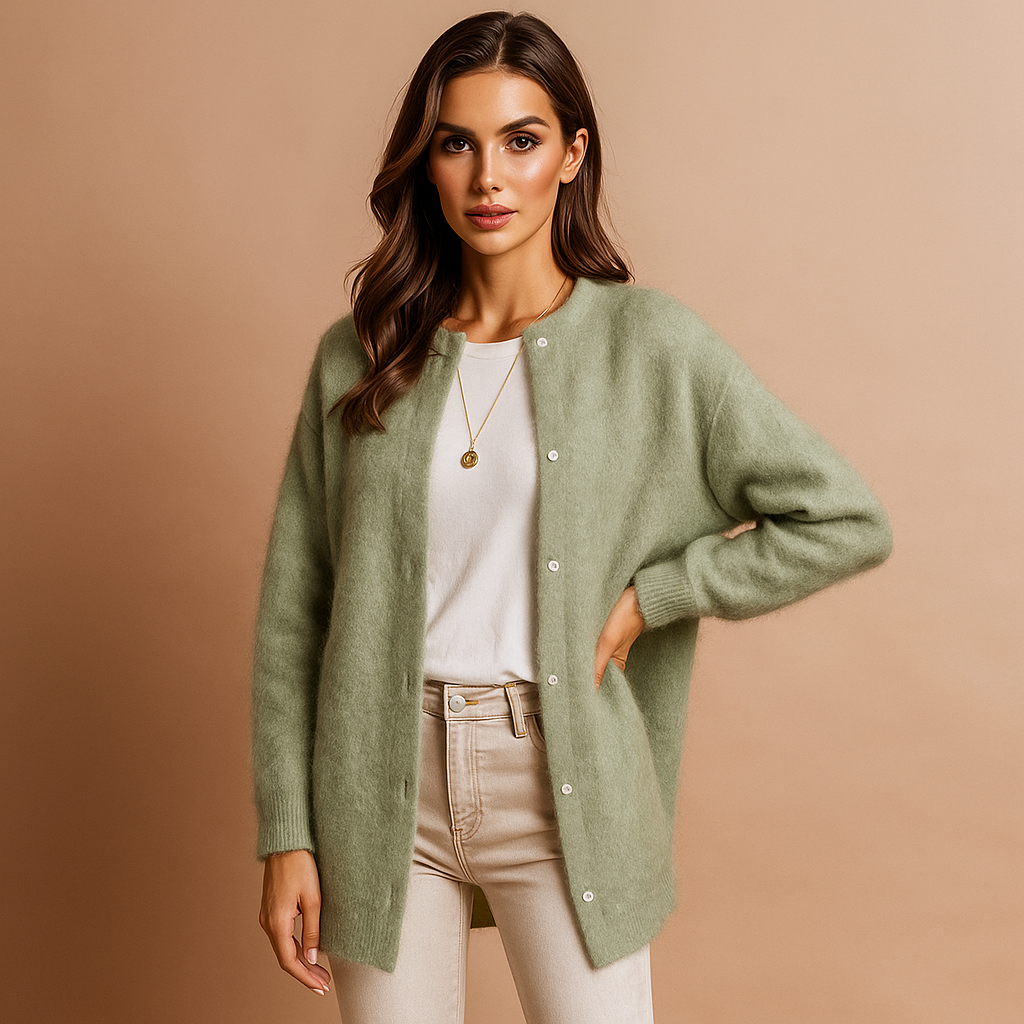 Cardigan long pour femme avec boutons minimalistes sur le devant - Clara