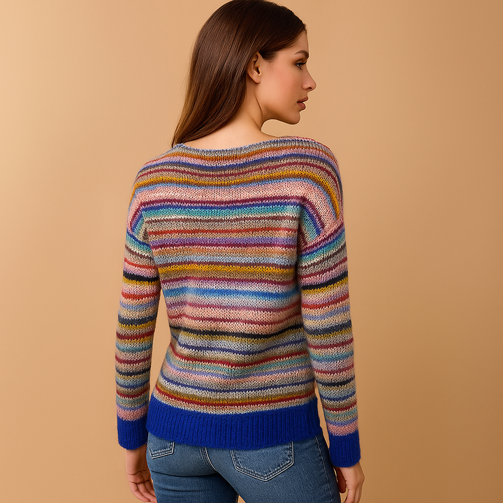 Pull femme rayures multicolores tricot moderne poignets contrastés - Camila