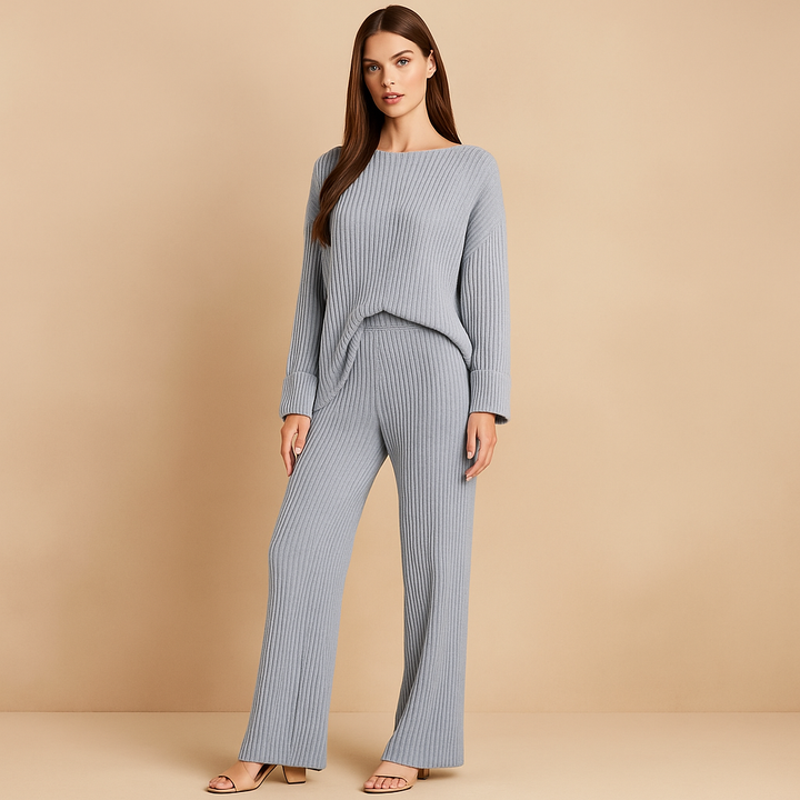 Ensemble femme pull tricoté et pantalon large - Seforah