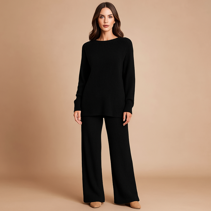 Ensemble femme pull tricoté et pantalon large - Seforah