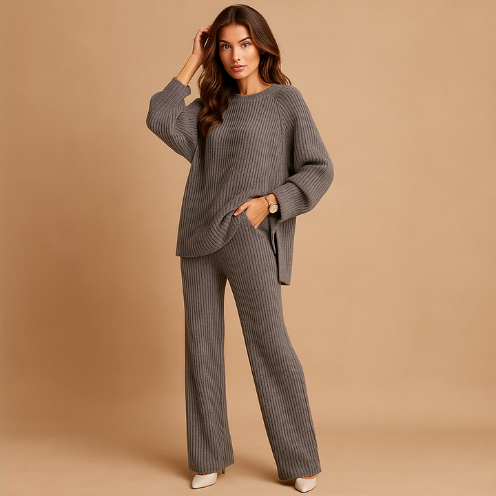 Ensemble femme pull tricoté et pantalon large - Seforah
