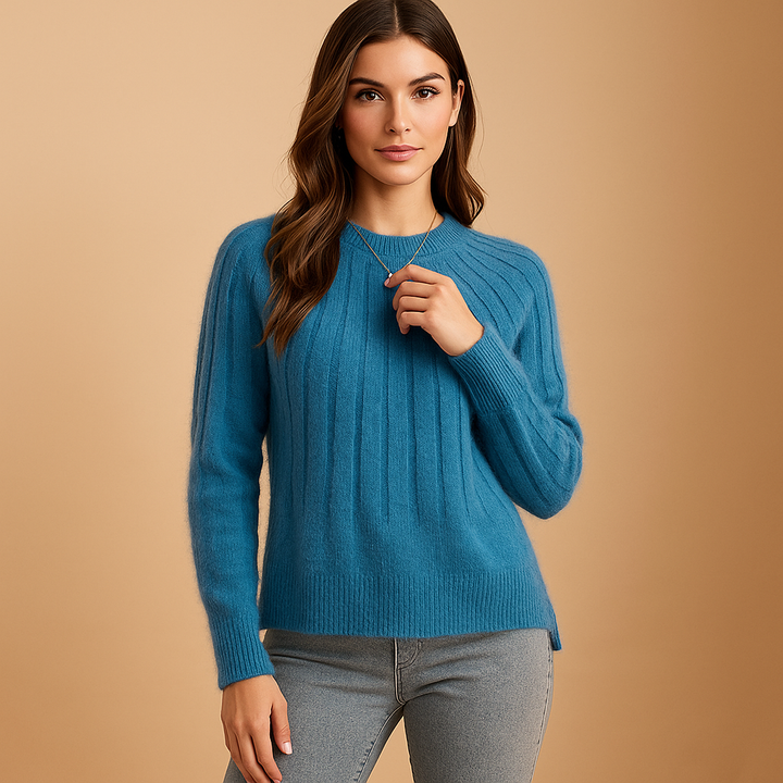 Pull en maille douce pour femme avec détails plissés col rond - Romina