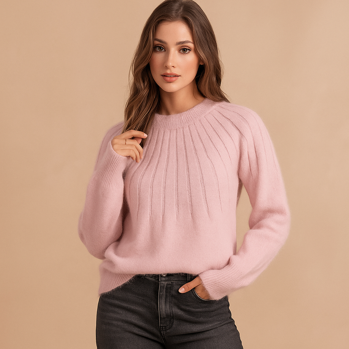 Pull en maille douce pour femme avec détails plissés col rond - Romina
