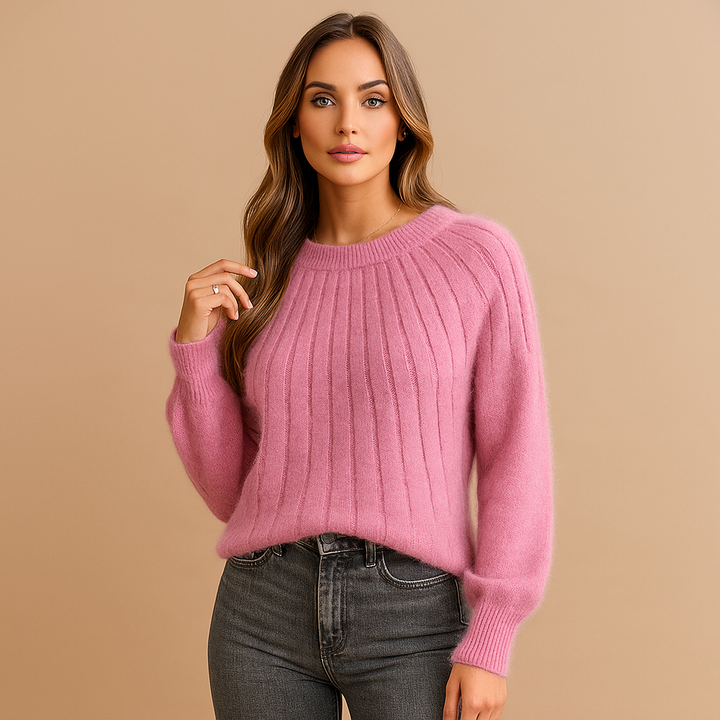 Pull en maille douce pour femme avec détails plissés col rond - Romina