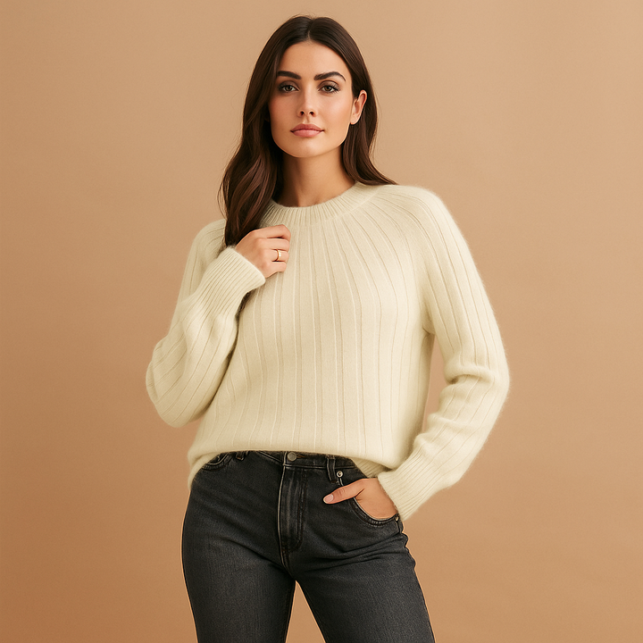 Pull en maille douce pour femme avec détails plissés col rond - Romina