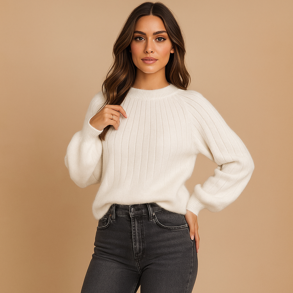 Pull en maille douce pour femme avec détails plissés col rond - Romina