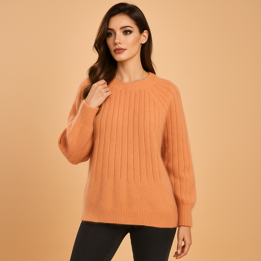 Pull en maille douce pour femme avec détails plissés col rond - Romina