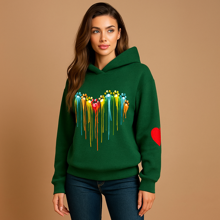 Sweat à capuche femme imprimé de cœurs multicolores - Laura