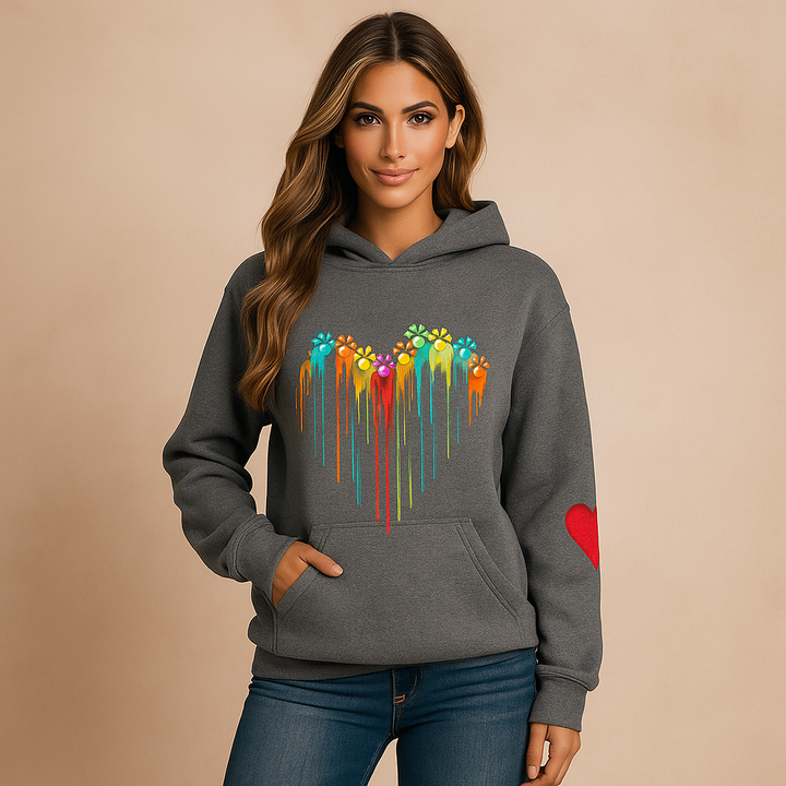 Sweat à capuche femme imprimé de cœurs multicolores - Laura