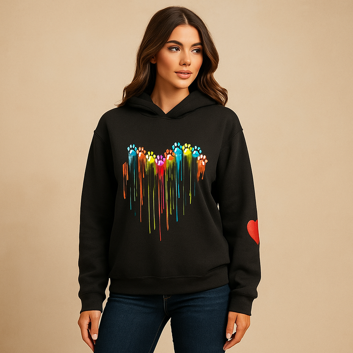 Sweat à capuche femme imprimé de cœurs multicolores - Laura