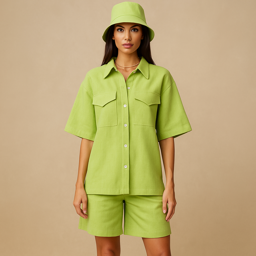Ensemble femme chemise et short en lin avec chapeau - Anja