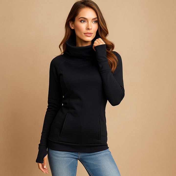 Sweat à manches longues et col roulé ajusté pour femmes - Tania