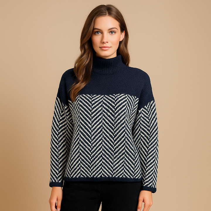 Pull à col roulé pour femmes, design géométrique, tissu doux - Mirela