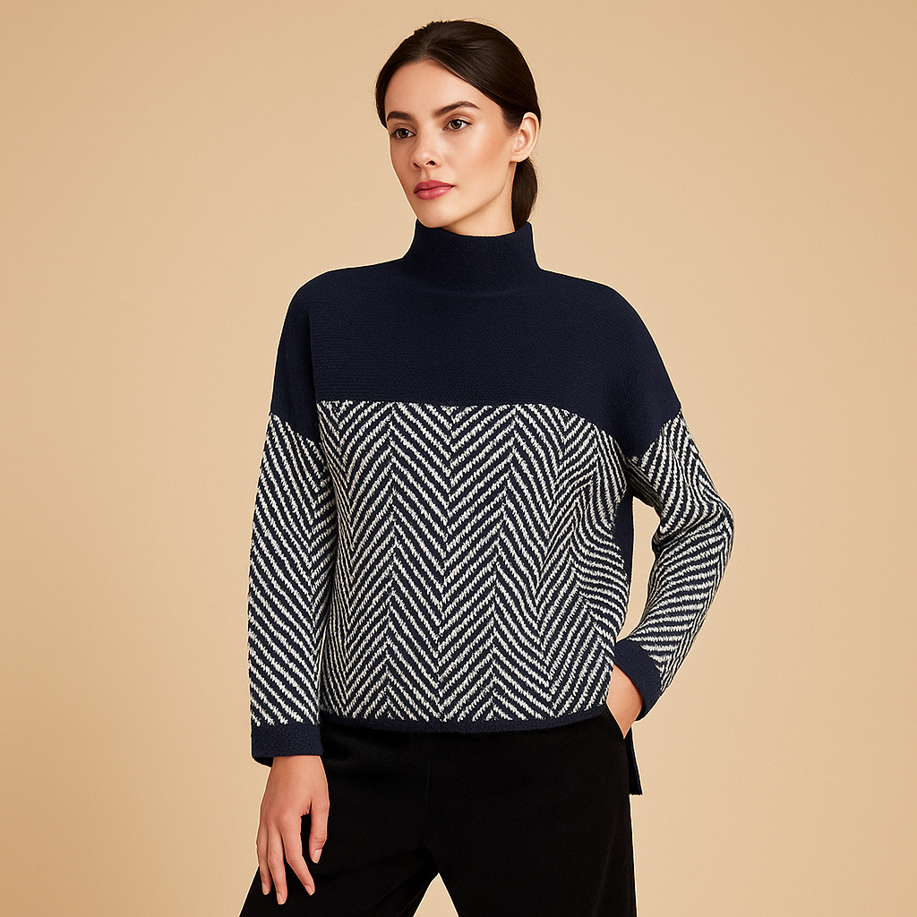 Pull à col roulé pour femmes, design géométrique, tissu doux - Mirela