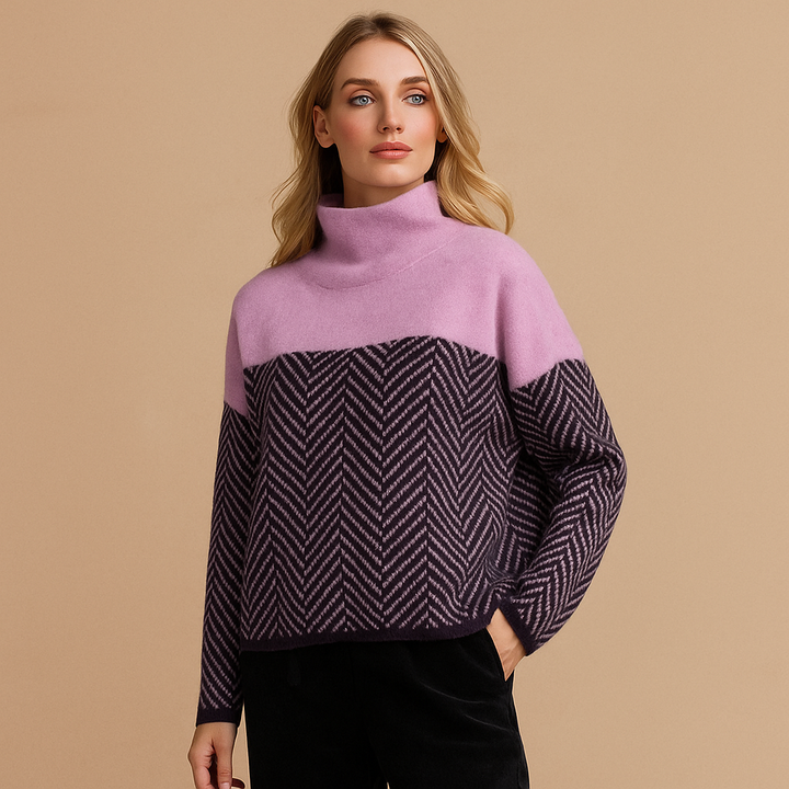 Pull à col roulé pour femmes, design géométrique, tissu doux - Mirela