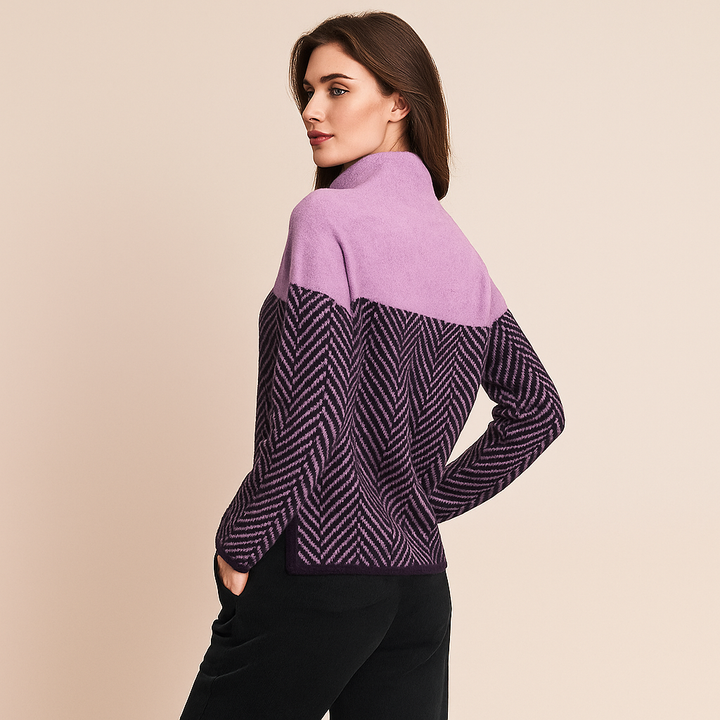 Pull à col roulé pour femmes, design géométrique, tissu doux - Mirela