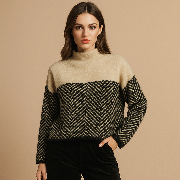 Pull à col roulé pour femmes, design géométrique, tissu doux - Mirela