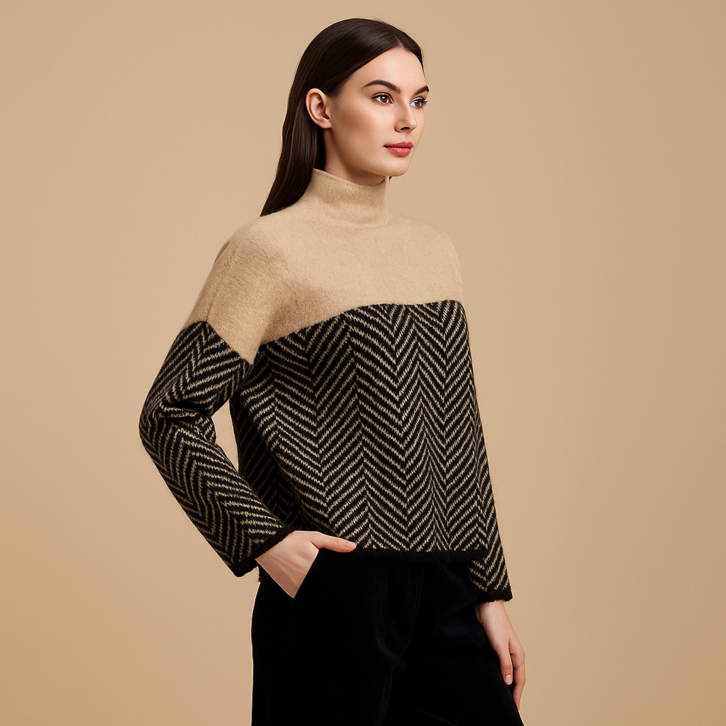 Pull à col roulé pour femmes, design géométrique, tissu doux - Mirela