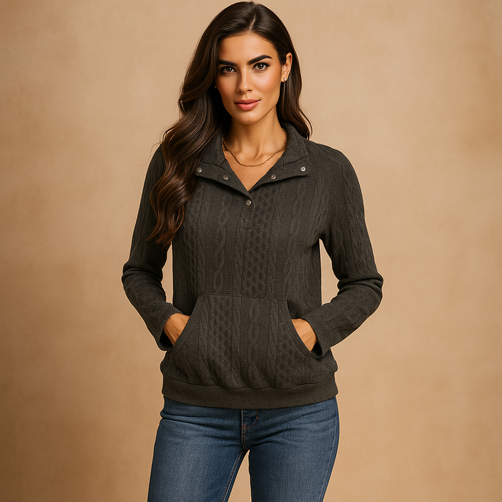 Pull femme à col boutonné et tissu côtelé - Rut