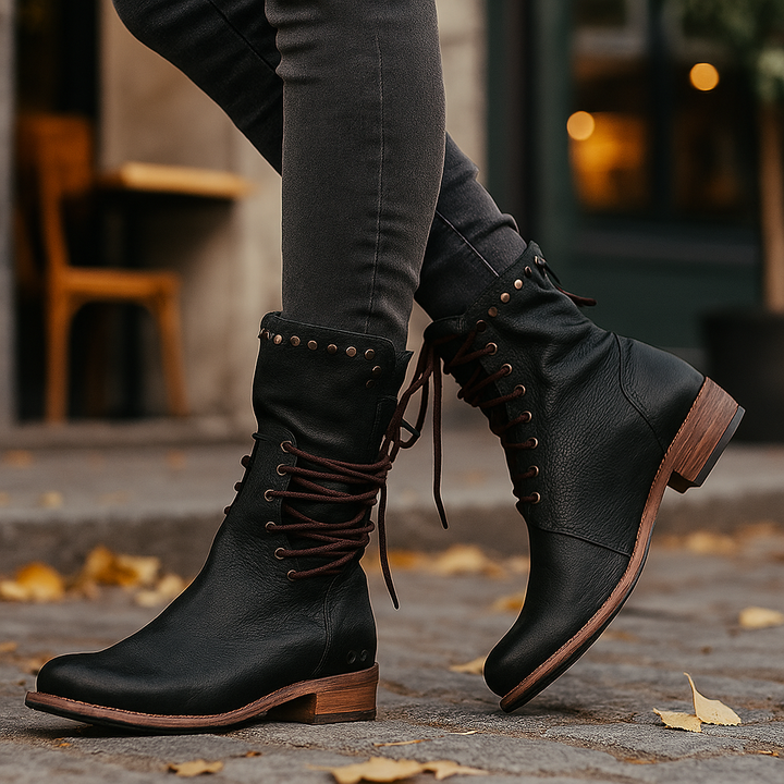 Bottes à lacets en cuir à mi-hauteur pour femmes - Julieta