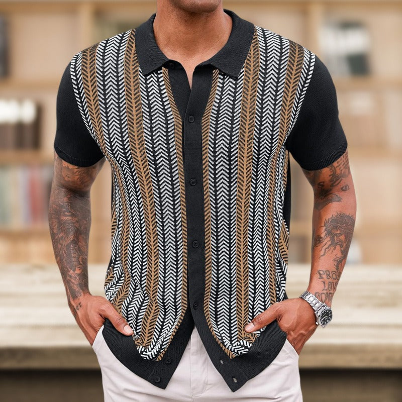Polo décontracté à rayures verticales en jacquard tissé pour hommes - Marcelo