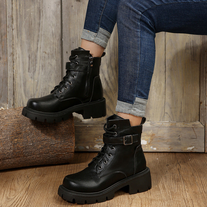 Ada - Bottes de Combat Femme Mi-Mollet à Talon Épais