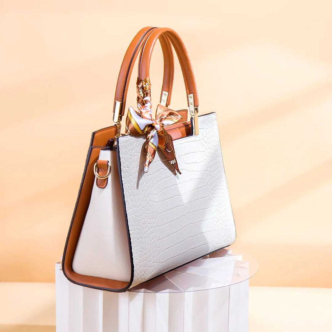 Sac à main femme effet crocodile avec écharpe décorative - Mireille