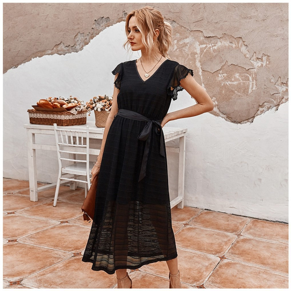 Robe midi pour femme en mousseline de soie texturée style romantique - Juliette