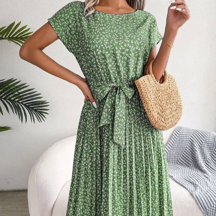 Robe midi à fleurs plissées pour femmes, style décontracté - Julieta