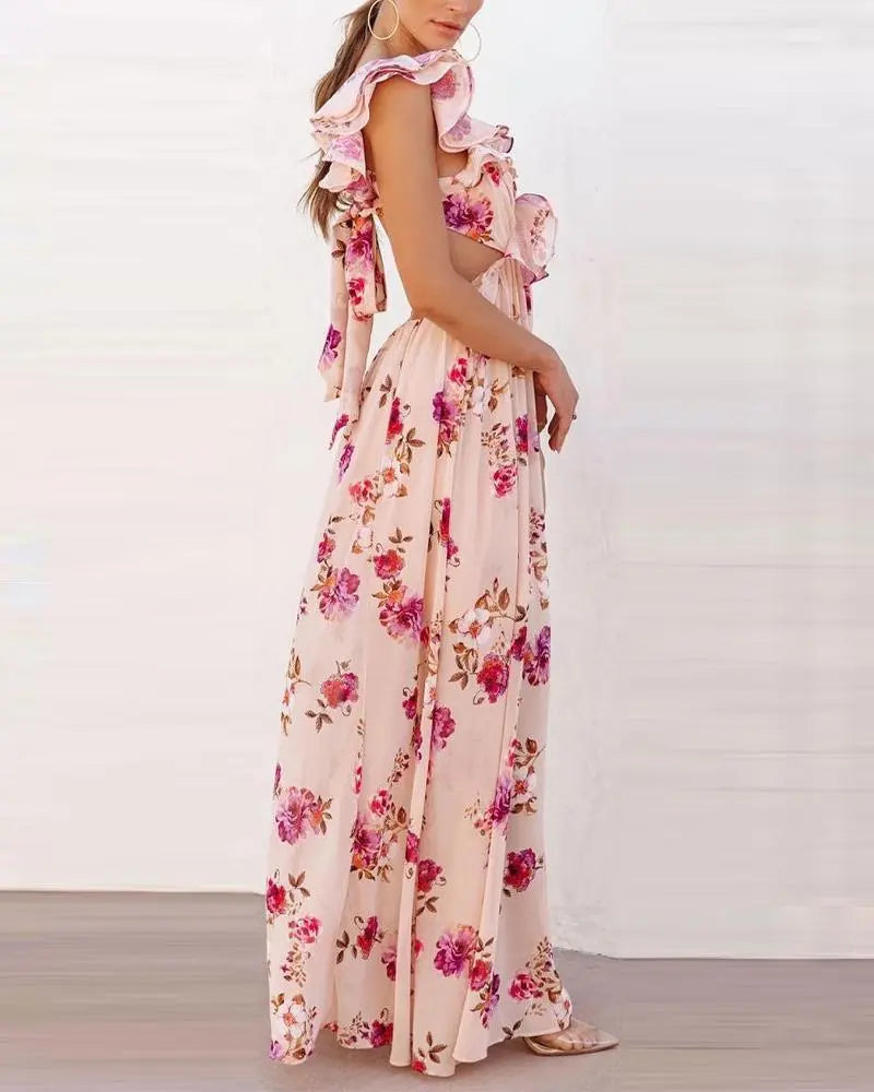 Sofia - Longue robe d'été à dos ouvert et imprimé floral