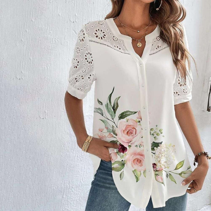 Chemisier de style bohème brodé de dentelle florale blanche pour femme - Verona