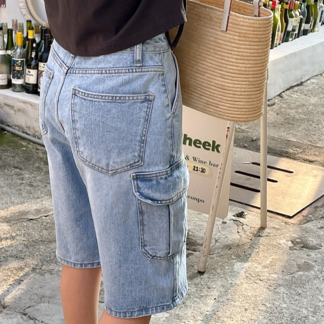 Short en jean pour femme avec poches cargo style baggy - Elina