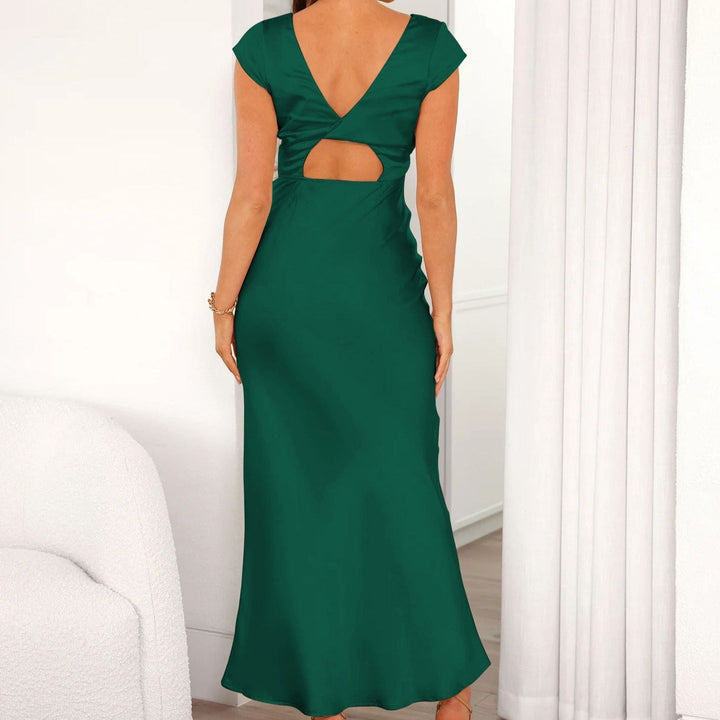 Robe longue en satin à col en V pour femmes - Amber