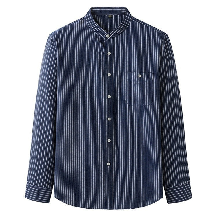 Chemise homme à rayures verticales et col mao, style décontracté - Iker
