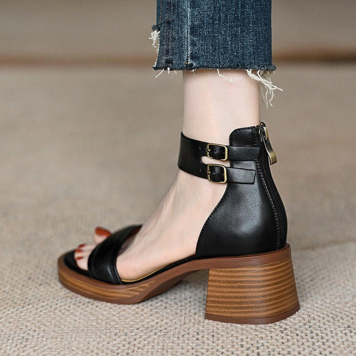 Sandales à talon moyen pour femmes avec double boucle et fermeture éclair à l'arrière - Elvira
