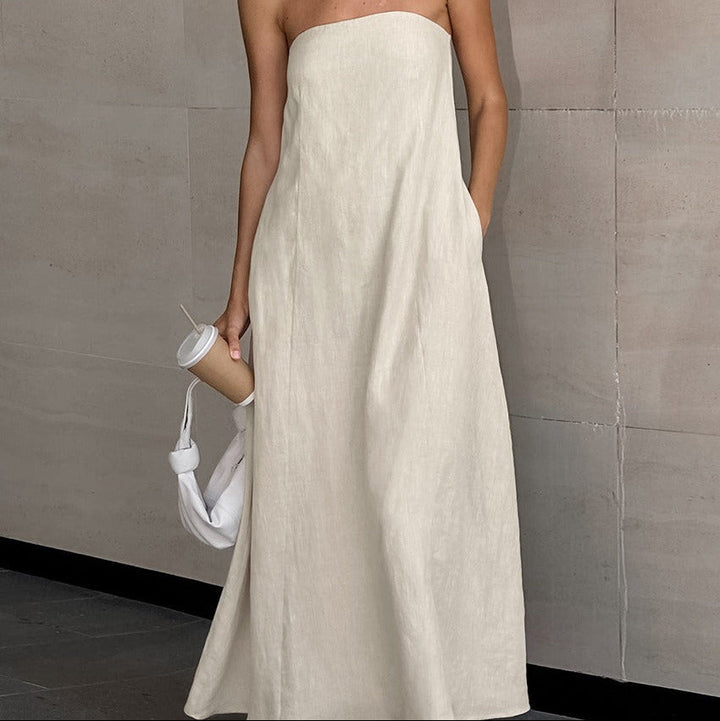Robe longue femme en lin coton avec encolure bustier - Elodie