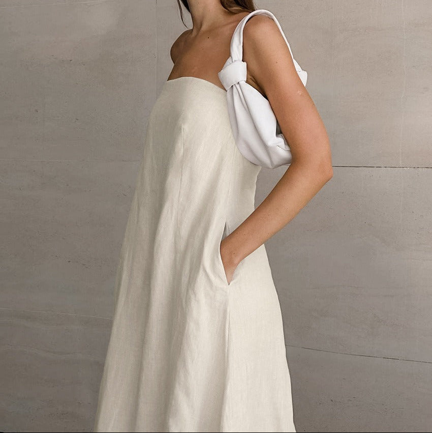 Robe longue femme en lin coton avec encolure bustier - Elodie