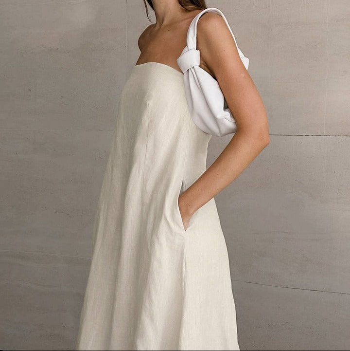 Robe longue femme en lin coton avec encolure bustier - Elodie