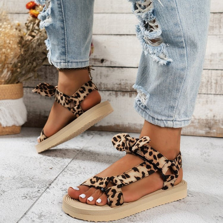 Sandales plates pour femmes avec nœud imprimé léopard - Narella