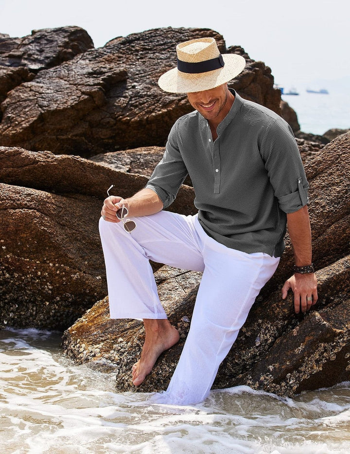 Chemise homme à col mao en coton léger style décontracté - Adrián