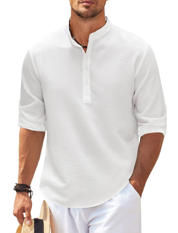 Chemise homme à col mao en coton léger style décontracté - Adrián