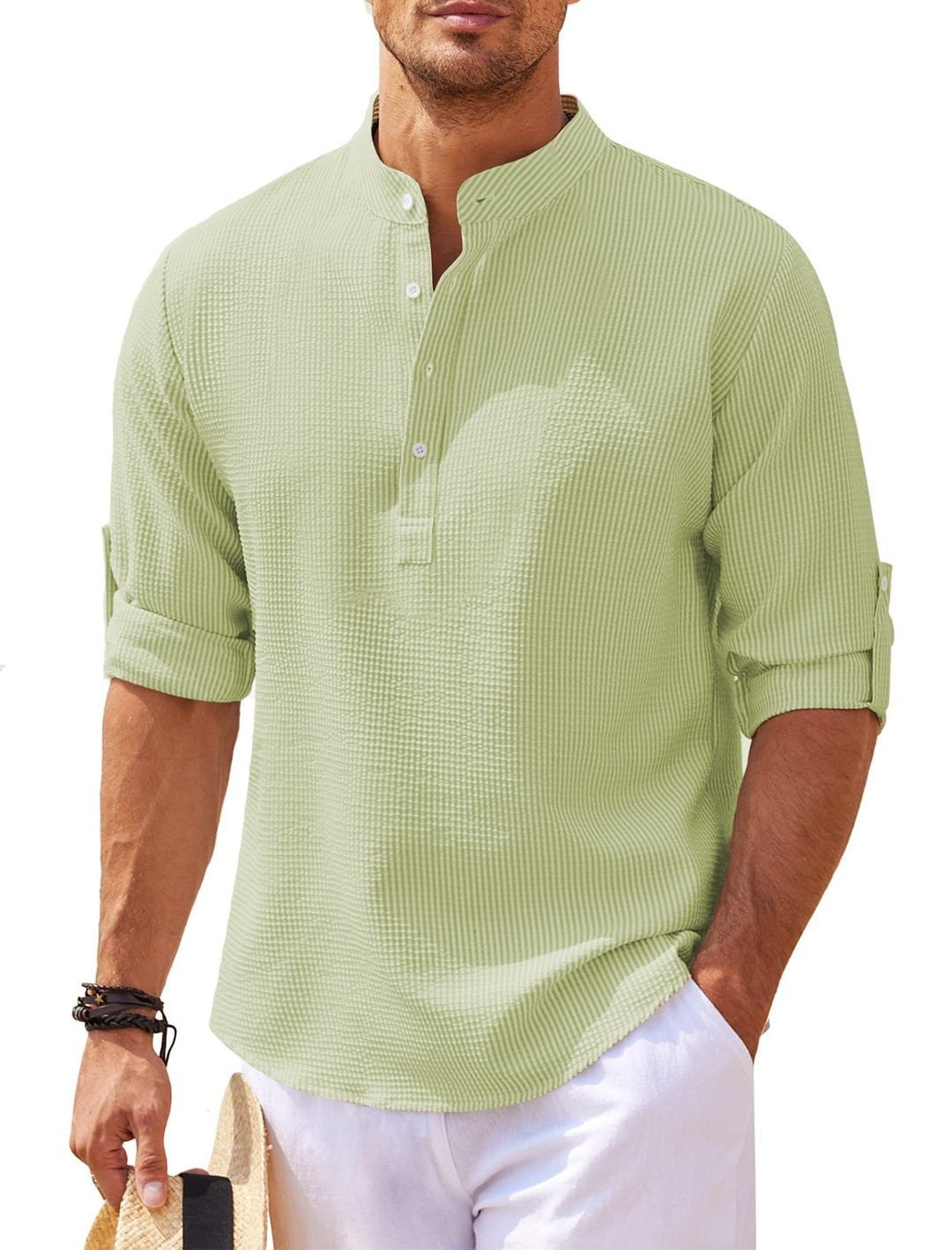 Chemise homme à col mao en coton léger style décontracté - Adrián