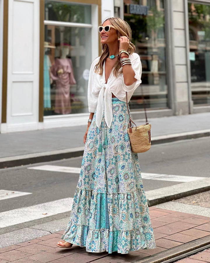 Jupe longue d'été pour femmes, style bohème floral - Amara