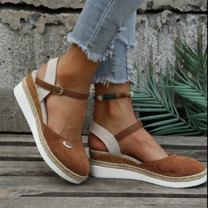 Sandales compensées en toile pour femmes avec bride réglable de type espadrille - Clara