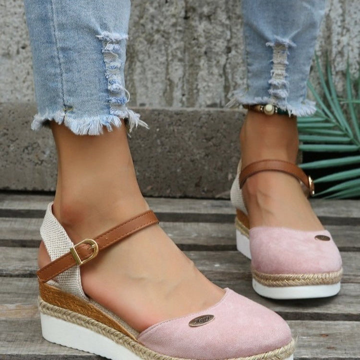 Sandales compensées en toile pour femmes avec bride réglable de type espadrille - Clara