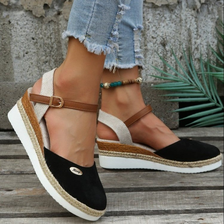 Sandales compensées en toile pour femmes avec bride réglable de type espadrille - Clara