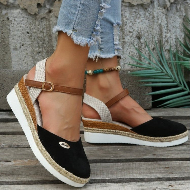 Sandales compensées en toile pour femmes avec bride réglable de type espadrille - Clara