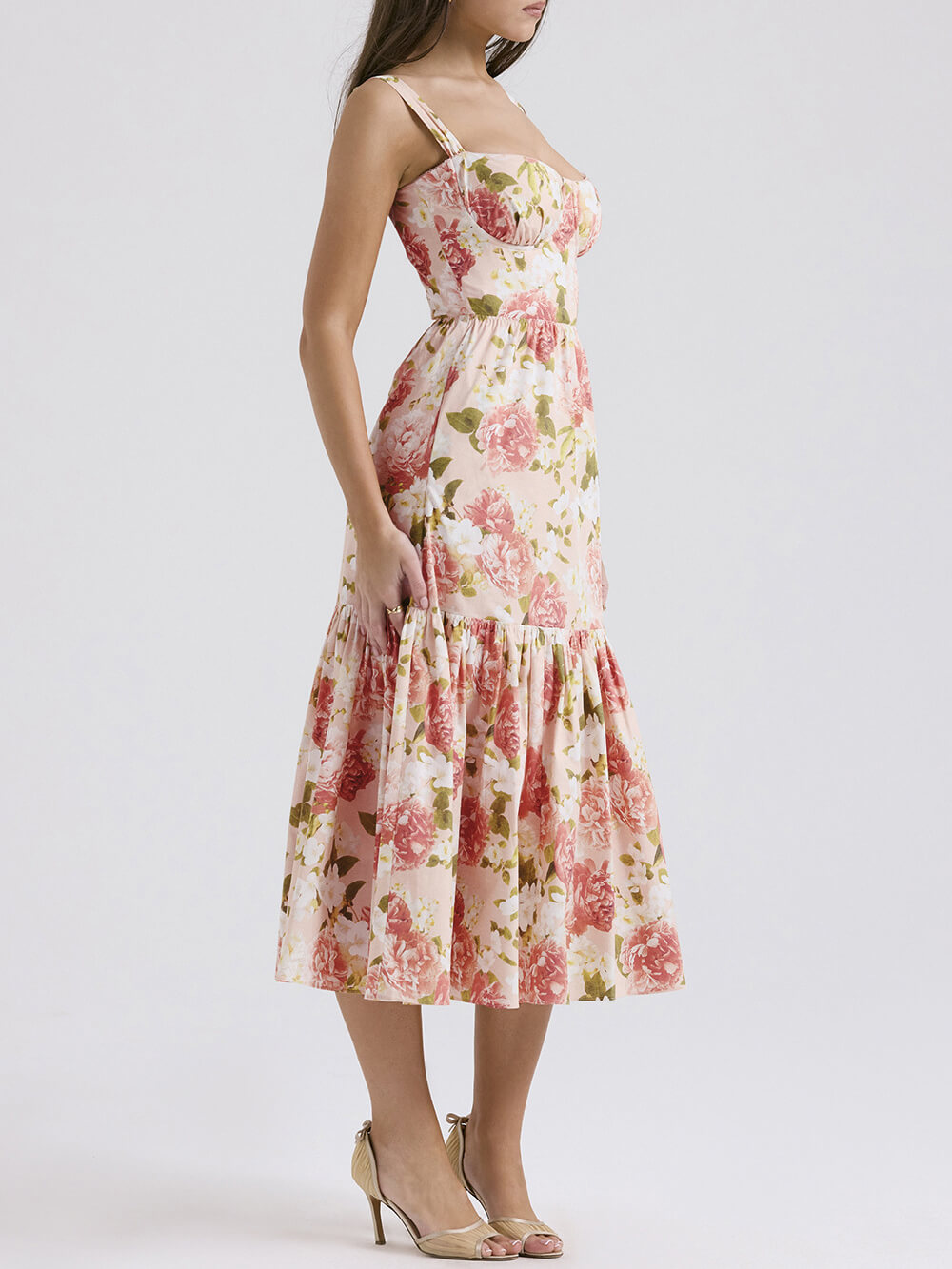 Fryda - Robe midi florale à dos nu style doux