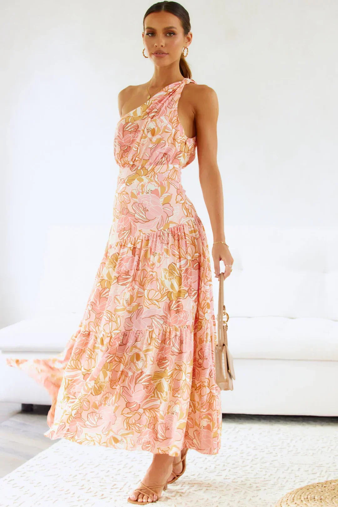 Cory - Robe à une épaule à imprimé floral